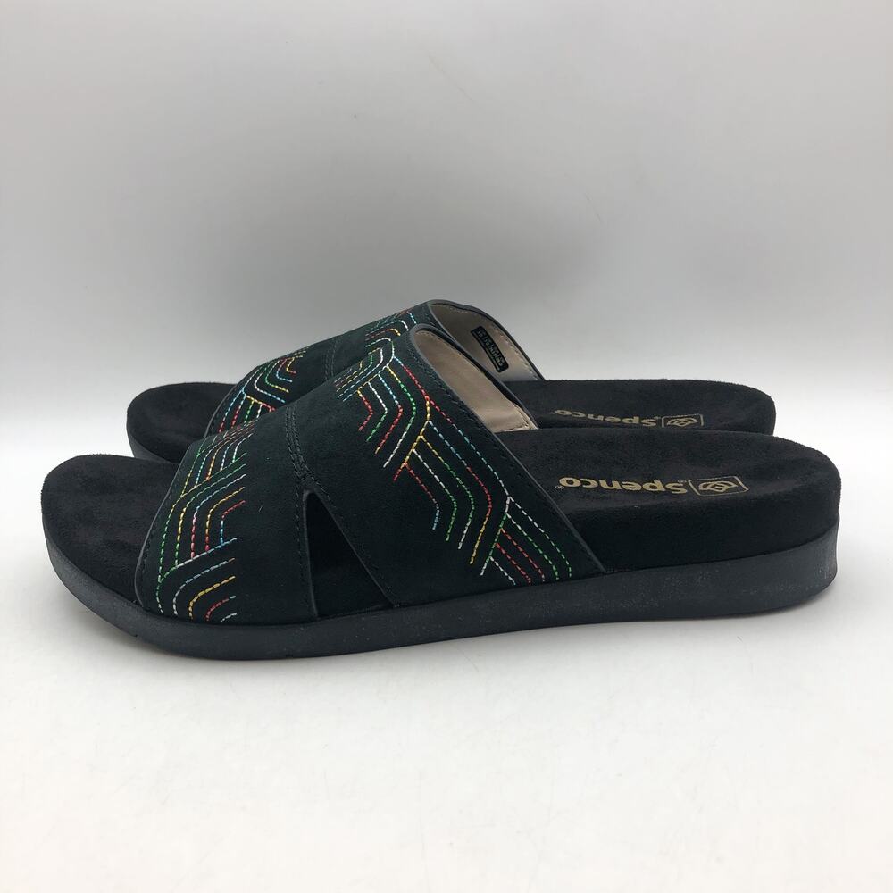 Spenco Womens Twilight Ellie Slide Sandals US 9 WIDE Black Space Dye Leather NIB - Picture 7 of 11